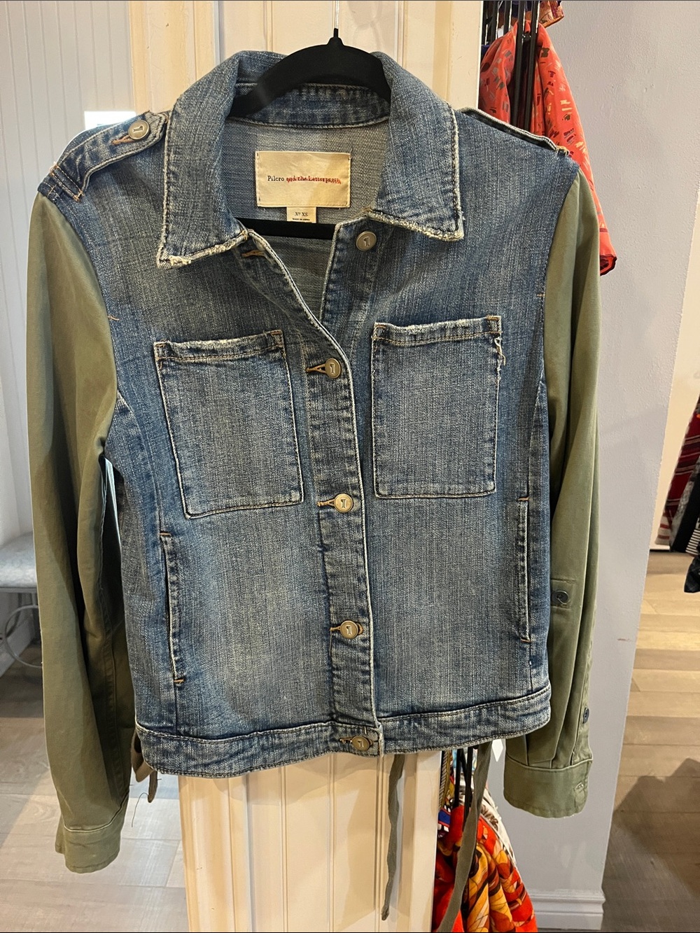 Pilcro Anthropologie Denim & Olive Utility Jacket - Blue/Green XS